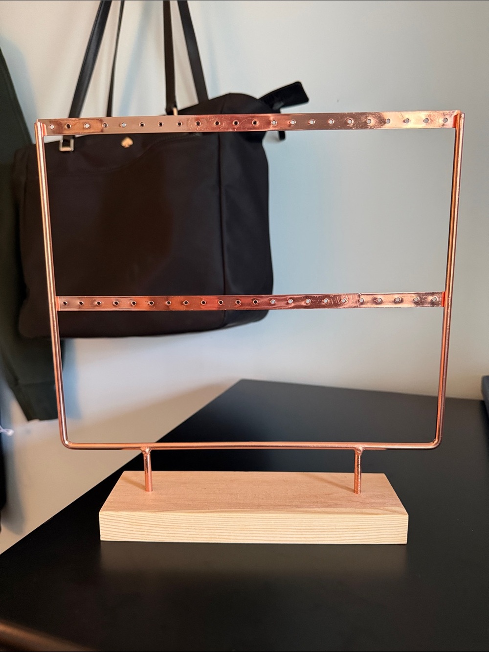 Copper Earring Stand with Wooden Base - Copper Color